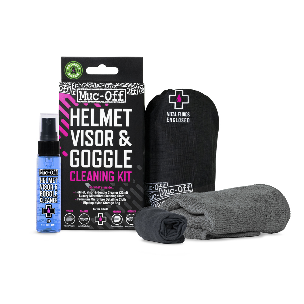 Muc-Off 20802 – Zestaw do czyszczenia wizjerów i szybek kasków, gogli i motocykla – Helmet, Visor & Goggle Cleaning Kit